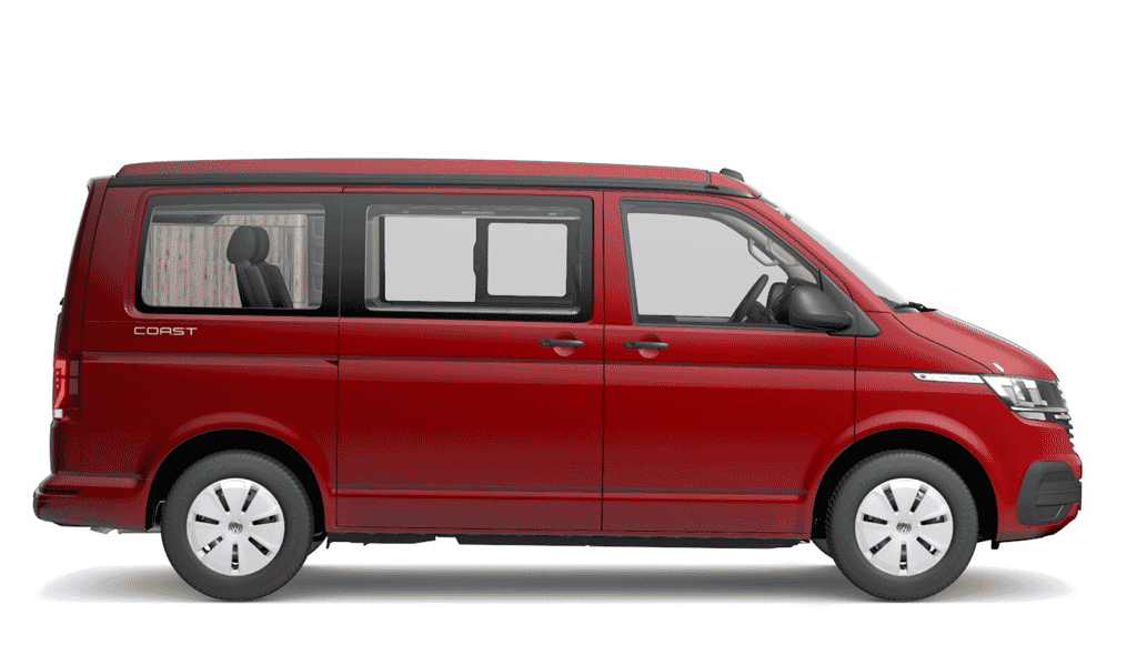 Volkswagen California Coast Lackierung Kirschrot Aufnahme seitlich