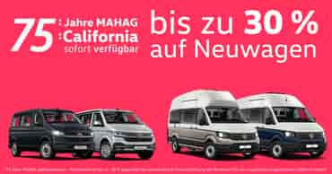 75 Jahre MAHAG. 75 Volkswagen California biz zu 30% Reduziert.
