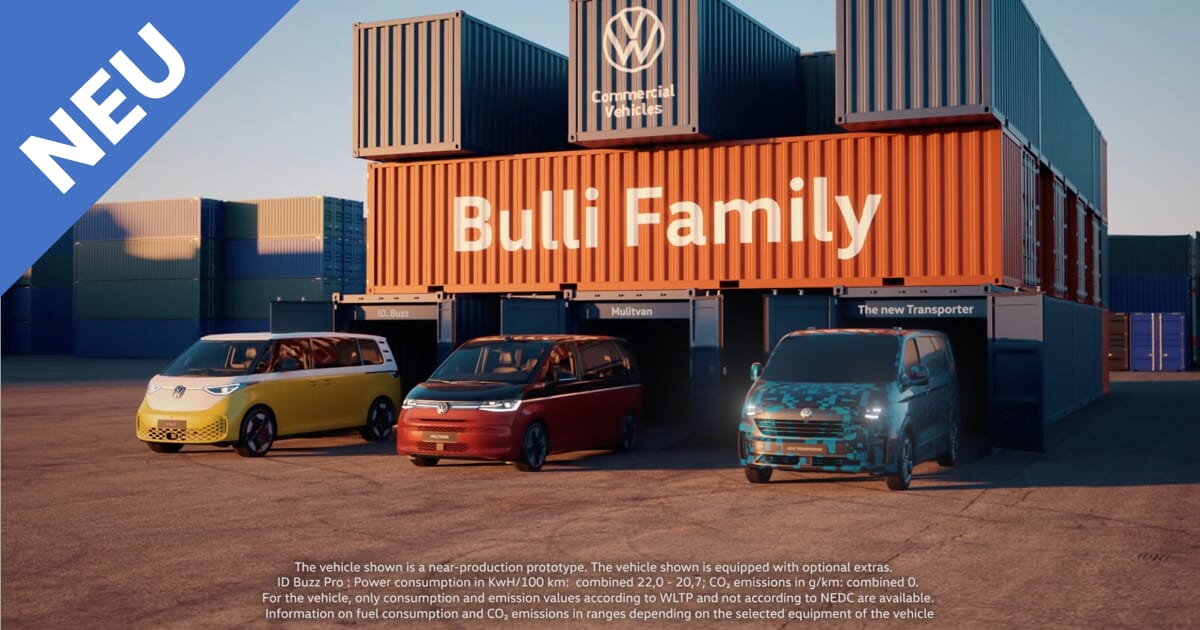 Volkswagen Bulli Familie mit neue VW Transporter