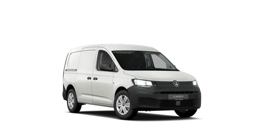 caddy-cargo-ico Frontansicht eines weißen Volkswagen Caddy Cargo, optimiert für Gewerbe und Lieferdienste.