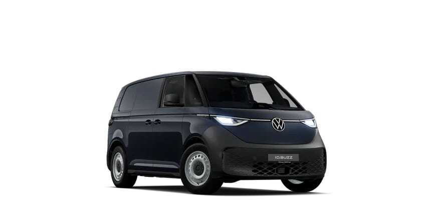 id-buzz-cargo-ico Dunkelgrauer VW ID. Buzz Cargo in Frontansicht, speziell für gewerbliche Nutzung.