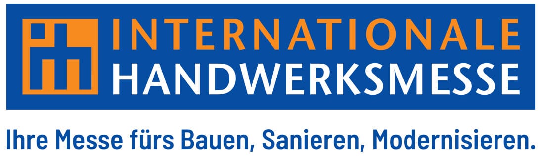 Logo der Internationalen Handwerksmesse mit dem Schriftzug 'INTERNATIONALE HANDWERKSMESSE' und dem Claim 'Ihre Messe fürs Bauen, Sanieren, Modernisieren.'