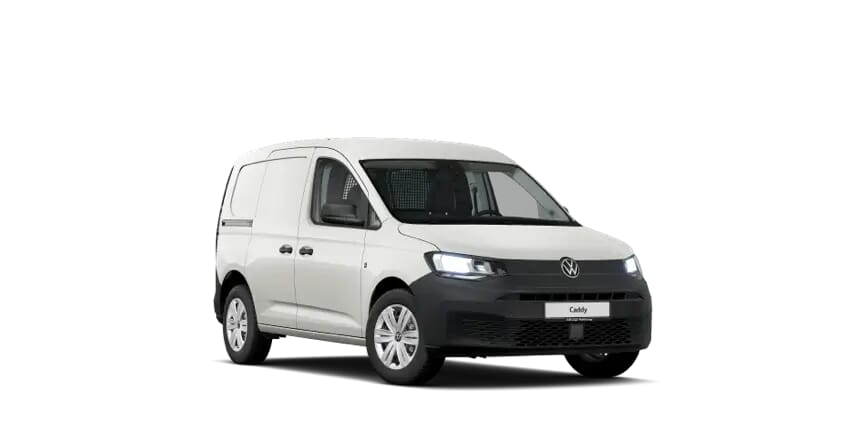 caddy-cargo-ico-2007 Frontansicht eines weißen Volkswagen Caddy Cargo, optimiert für Gewerbe und Lieferdienste.
