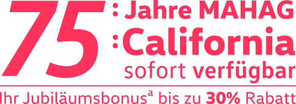 75 jahre mahag 75 VW california jubiläumsangebot, bis zu € 16000 Nachlass.